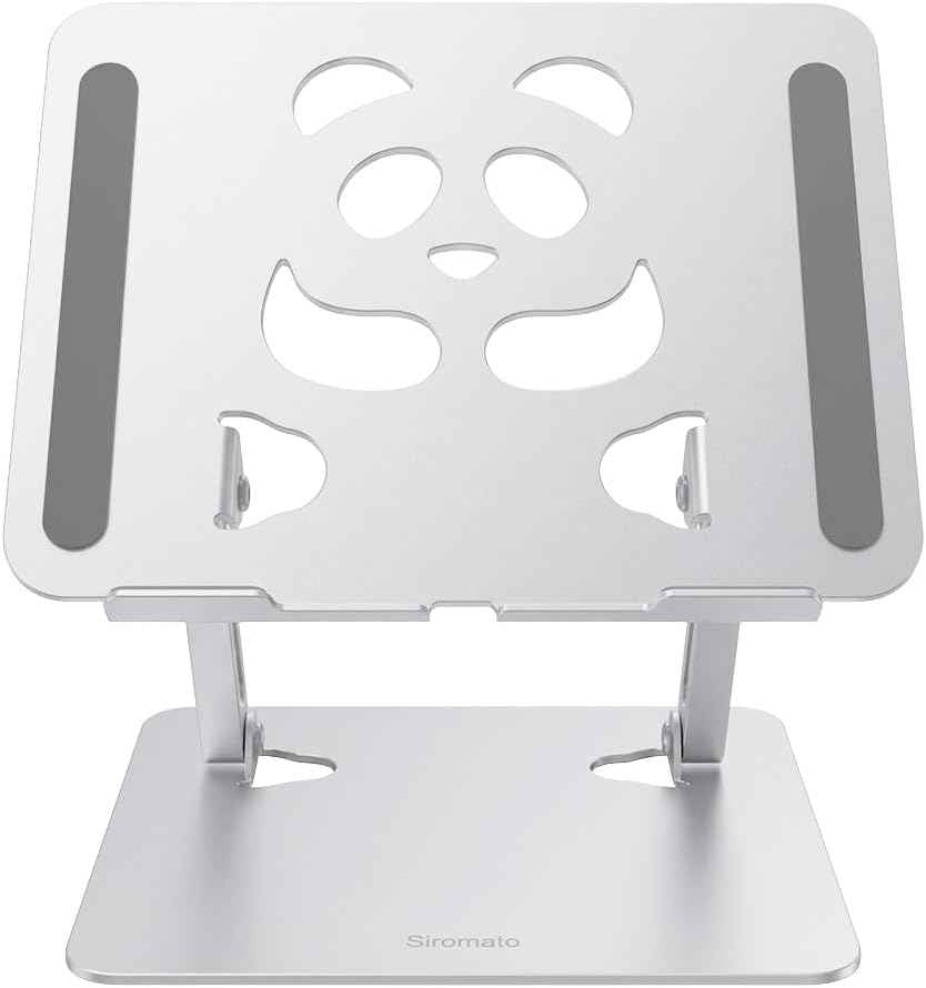 Laptop Stand for Desk - Adjustable Aluminum Laptop Riser with Unique Panda Shaped Vent, Portable Foldable Notebook Holder for Home & Office, Fit for MacBook, HP, Dell, 10-16.3" Silver