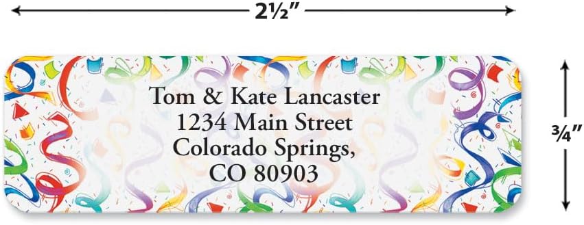 Colorful Images Birthday Surprise Rolled Personalized Return Address Mailing Labels with Dispenser, Customize with Name & Shipping Address, 125 ¾” x 2½” Self Adhesive, Easy Peel Label Roll - Lumora Desk