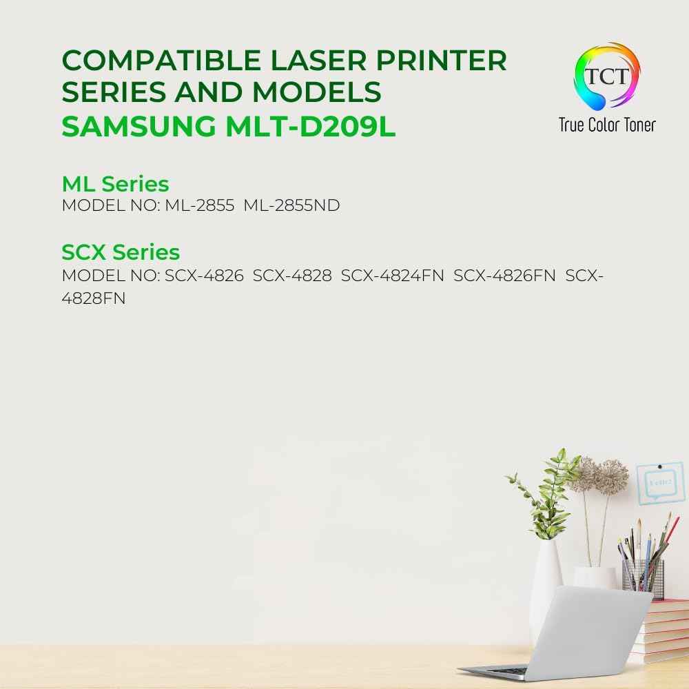 TCT D209L Toner Cartridge 2 Pack - Compatible Replacement for Samsung MLT-D209L Black High Yield Works with Samsung SCX-4824 4824FN 4825FN Printers (5,000 Pages)