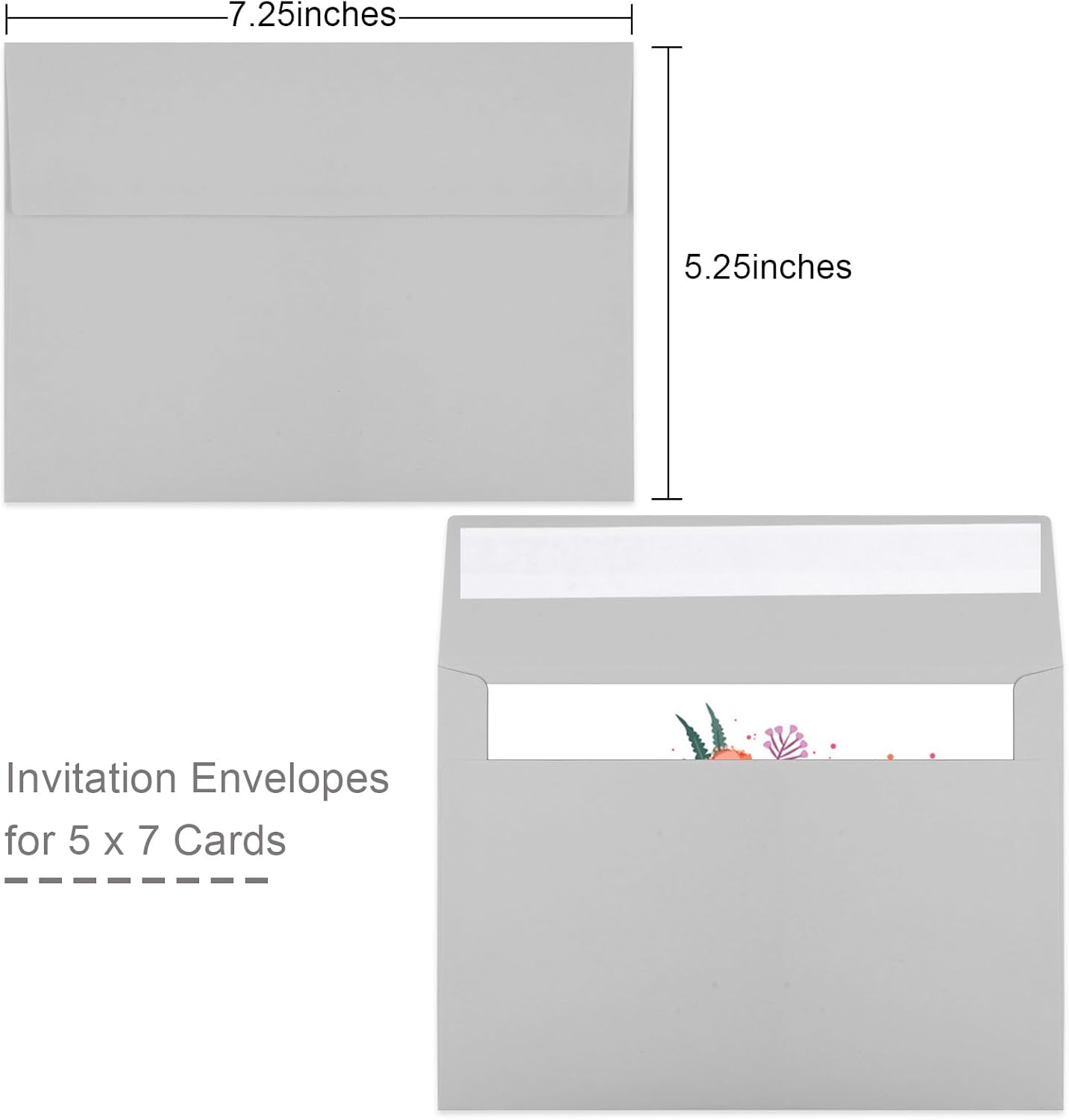 50 Packs 5x7 Dark Gray Envelope, Gray Envelopes 5x7, Dark Gray Invitation Envelope, Envelopes Self Seal for Weddings, Invitations, Photos, Greeting Cards, Mailing (Light grey) - Lumora Desk