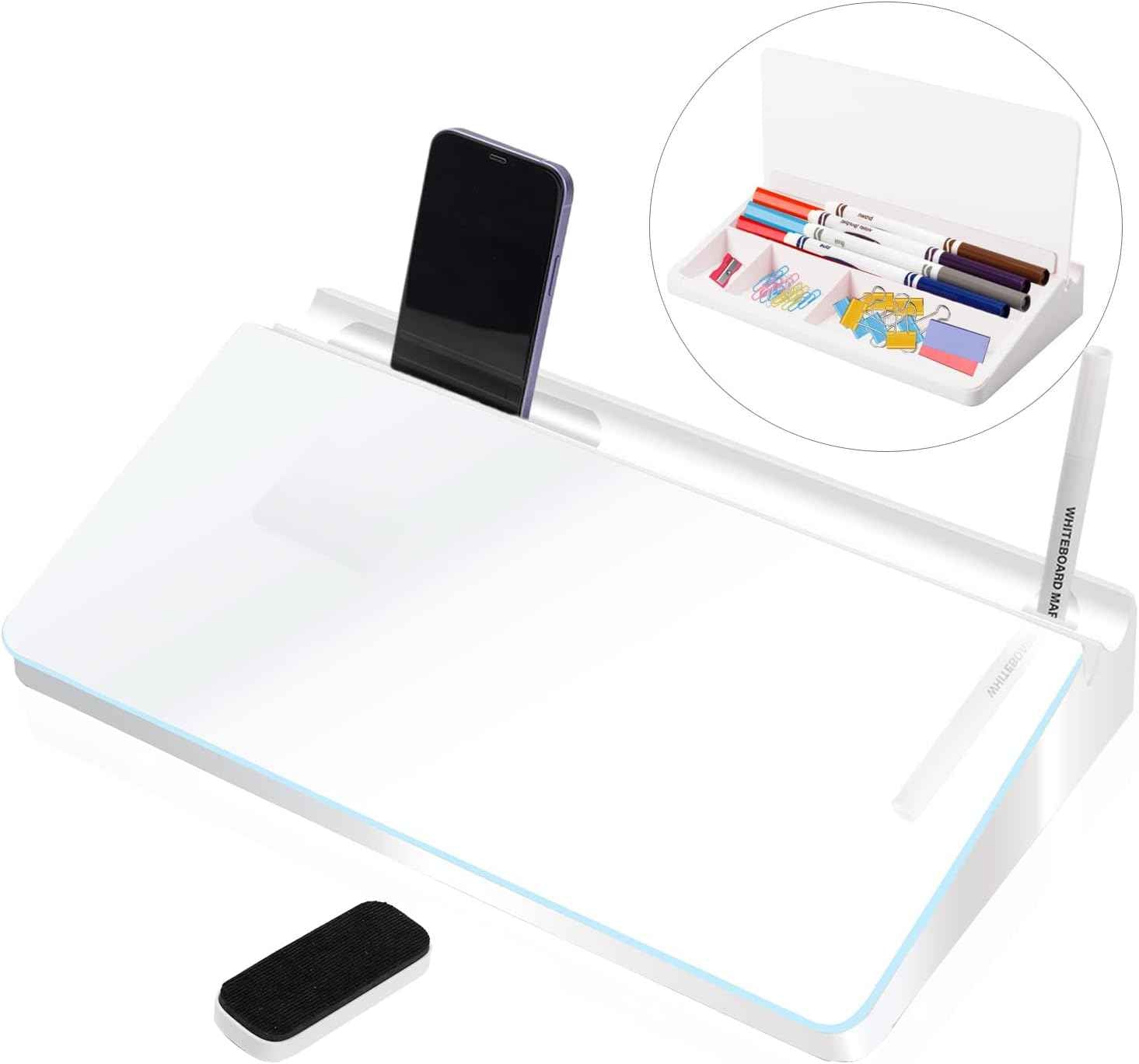 Glass Desktop Whiteboard Dry Erase Board Computer Keyboard Stand Desk White Board Organizers with Accessories 2 Markers,1 Eraser for Office, Home, School Supplies