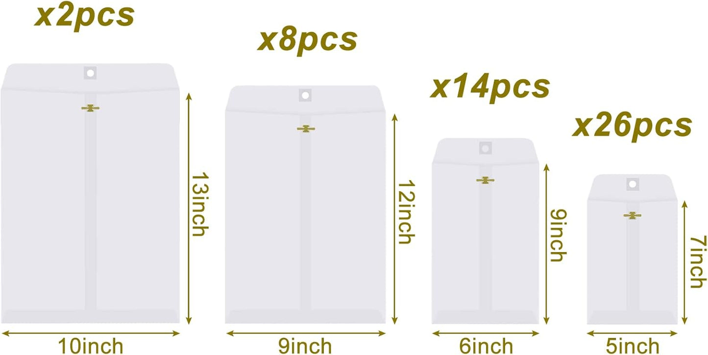 Frienda 4 Sizes Clasp Envelopes Kraft Paper Catalog Clasp Envelope with Closure for Filing, Storing or Mailing Documents, 50 Pieces(5 x 7 In, 6 x 9 In, 9 x 12 In, 10 x 13 In,White) - Lumora Desk