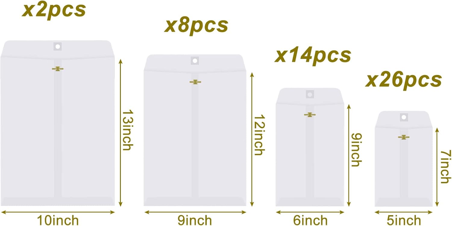 Frienda 4 Sizes Clasp Envelopes Kraft Paper Catalog Clasp Envelope with Closure for Filing, Storing or Mailing Documents, 50 Pieces(5 x 7 In, 6 x 9 In, 9 x 12 In, 10 x 13 In,White) - Lumora Desk