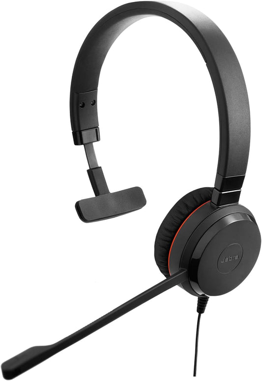 Jabra Evolve 30 II Wired Single-Ear Headset with Mic for Work - 3.5mm Jack, USB-A/USB-C Connectivity, Computer Headset with Noise-Cancelling Microphone, Works with Online Meeting Platforms - Black