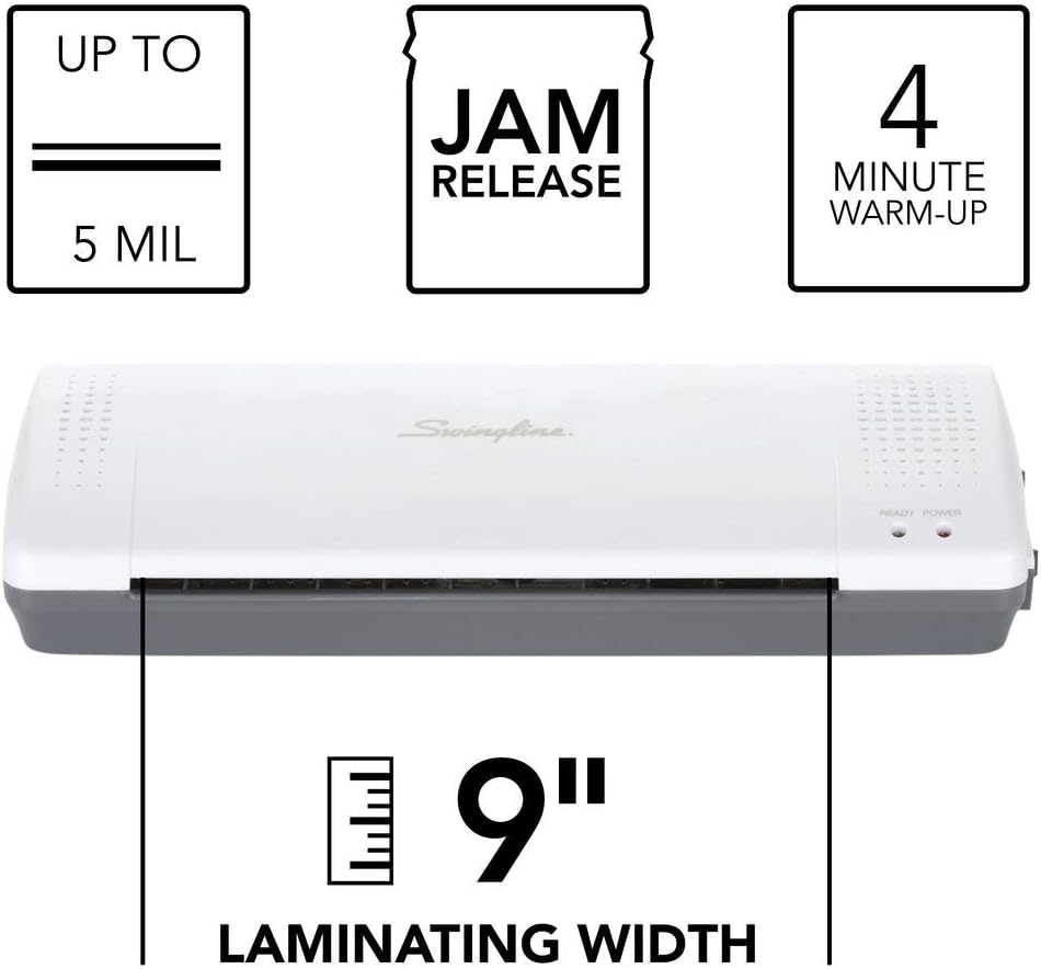 Swingline GBC Thermal Laminator Machine, Inspire, 9 Inch, Quick Warm-Up, 3 or 5 Mil, with 5 Standard Laminating Pouches for Home, Office and Classroom, Black (1701857)
