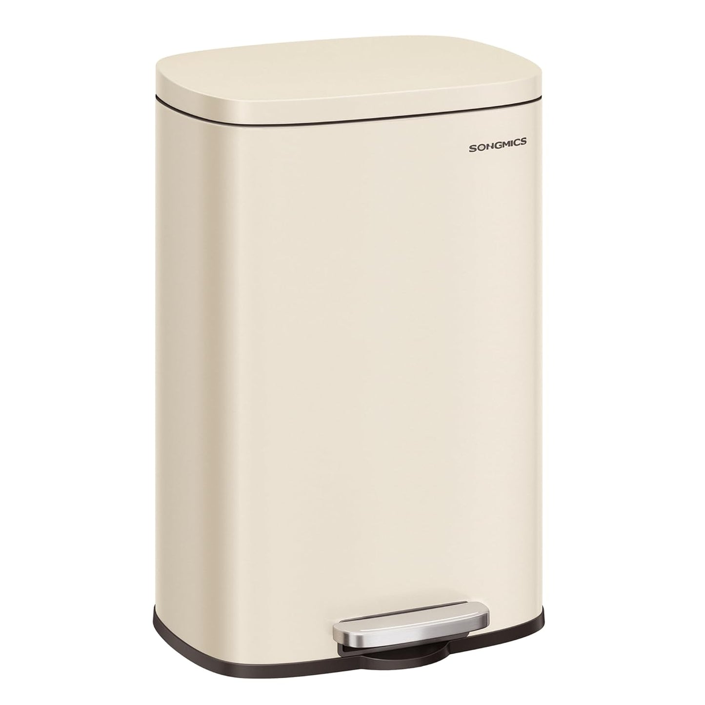 SONGMICS 13 Gallon (50 L) Trash Can, Stainless Steel Kitchen Garbage Can, Recycling or Waste Bin, Soft Close, Step-On Pedal, Removable Inner Bucket, Sand Beige ULTB050A01
