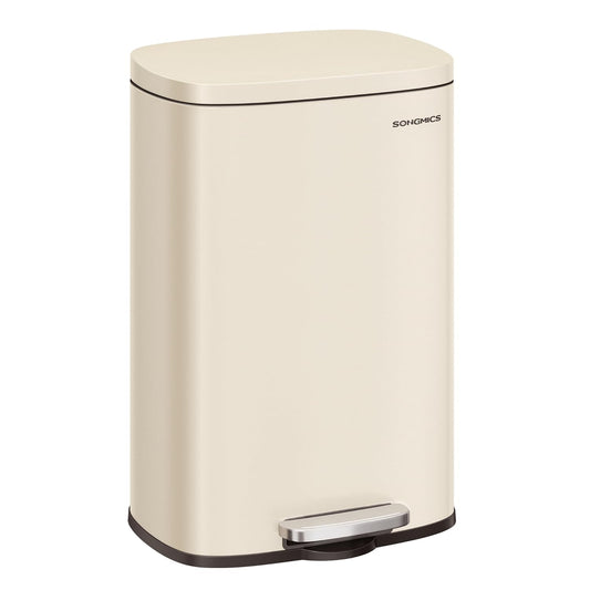 SONGMICS 13 Gallon (50 L) Trash Can, Stainless Steel Kitchen Garbage Can, Recycling or Waste Bin, Soft Close, Step-On Pedal, Removable Inner Bucket, Sand Beige ULTB050A01