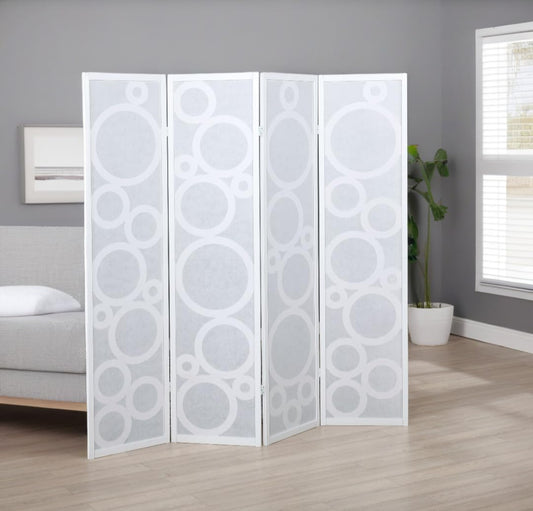 NicBex Room Divider 4 Panel Room Dividers with Circle Pattern Partition Room Dividers and Folding Privacy Screens Wall Divider for Home, Office, Room Separation,70" W x 1" D x 70" H, White - Lumora Desk