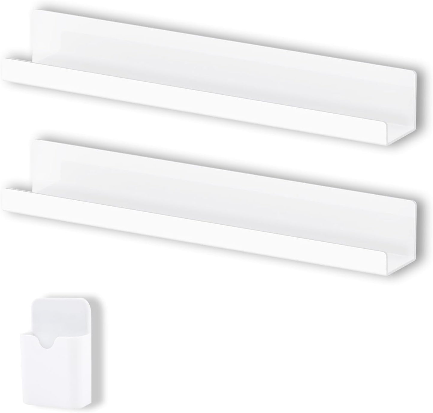 Upriver 2 Pcs Acrylic Magnetic Book Shelves & 1 Pen Holder for Whiteboard, 17 Inch Reusable Magnetic Book Display Holder for Classroom Office Teacher Kids Refrigerator, White