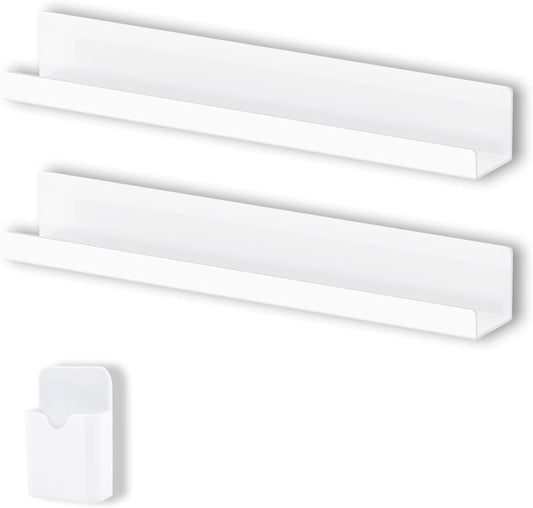 Upriver 2 Pcs Acrylic Magnetic Book Shelves & 1 Pen Holder for Whiteboard, 17 Inch Reusable Magnetic Book Display Holder for Classroom Office Teacher Kids Refrigerator, White