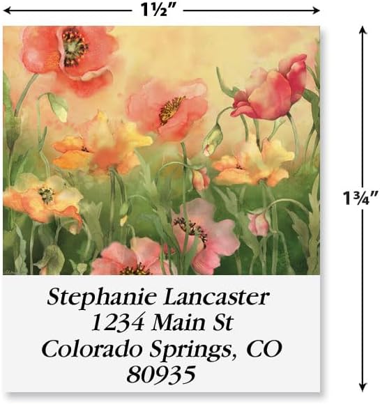 Colorful Images Poppies Floral Return Address Mailing Labels, Personalize with Name & Address, Set of 144 Self Adhesive, Easy Peel Flat Label Sheets, Square, 3 Designs - Lumora Desk