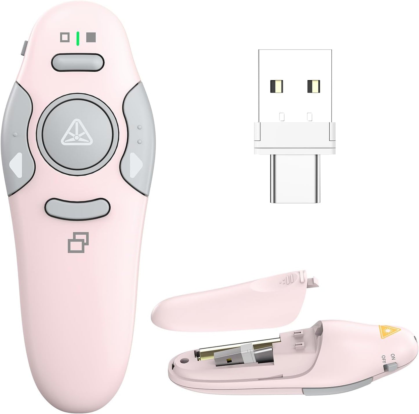 QUI Presentation Clicker Wireless Presenter Remote Clicker for PowerPoint Presentation Remote, PowerPoint Slide Advancer for Mac/Windows/Linux, Google Slide/PPT/Keynote, Type-c, Pink