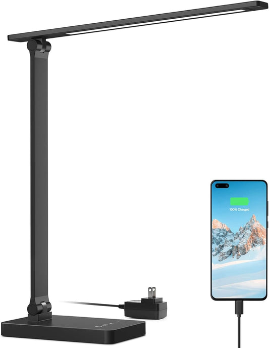 Lepro LED Desk Lamp with USB Charging Port Dimmable Home Office Touch Control Reading Table Lamp,3 Color Modes with 5 Brightness Level,College Dorm Room Essentials, Eye Caring, Sewing, Crafting, Black - Lumora Desk