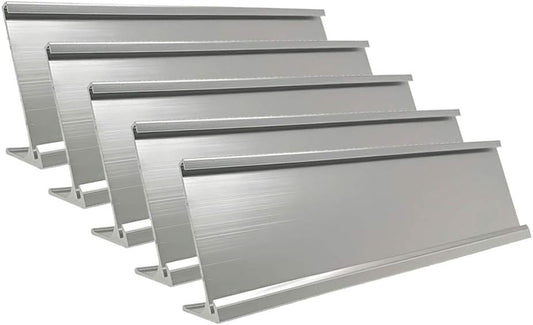 2" x 10" Aluminum Name Plate Desk Holder, Office Business Desk Sign Holder Desktop-5 Pack (Silver)