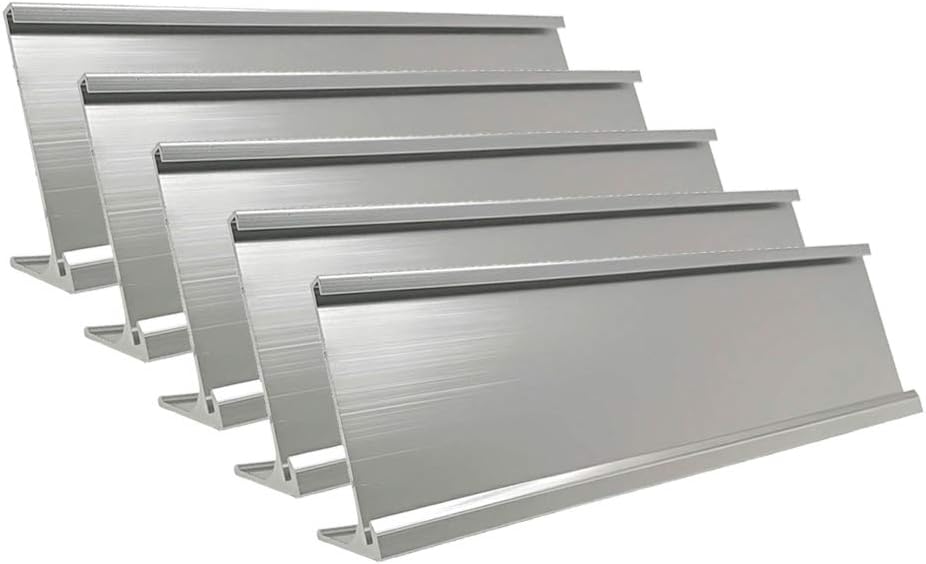 2" x 8" Aluminum Desk Name Plate Holder, Office Business Desk Sign Holder Desktop-5 Pack (Silver)