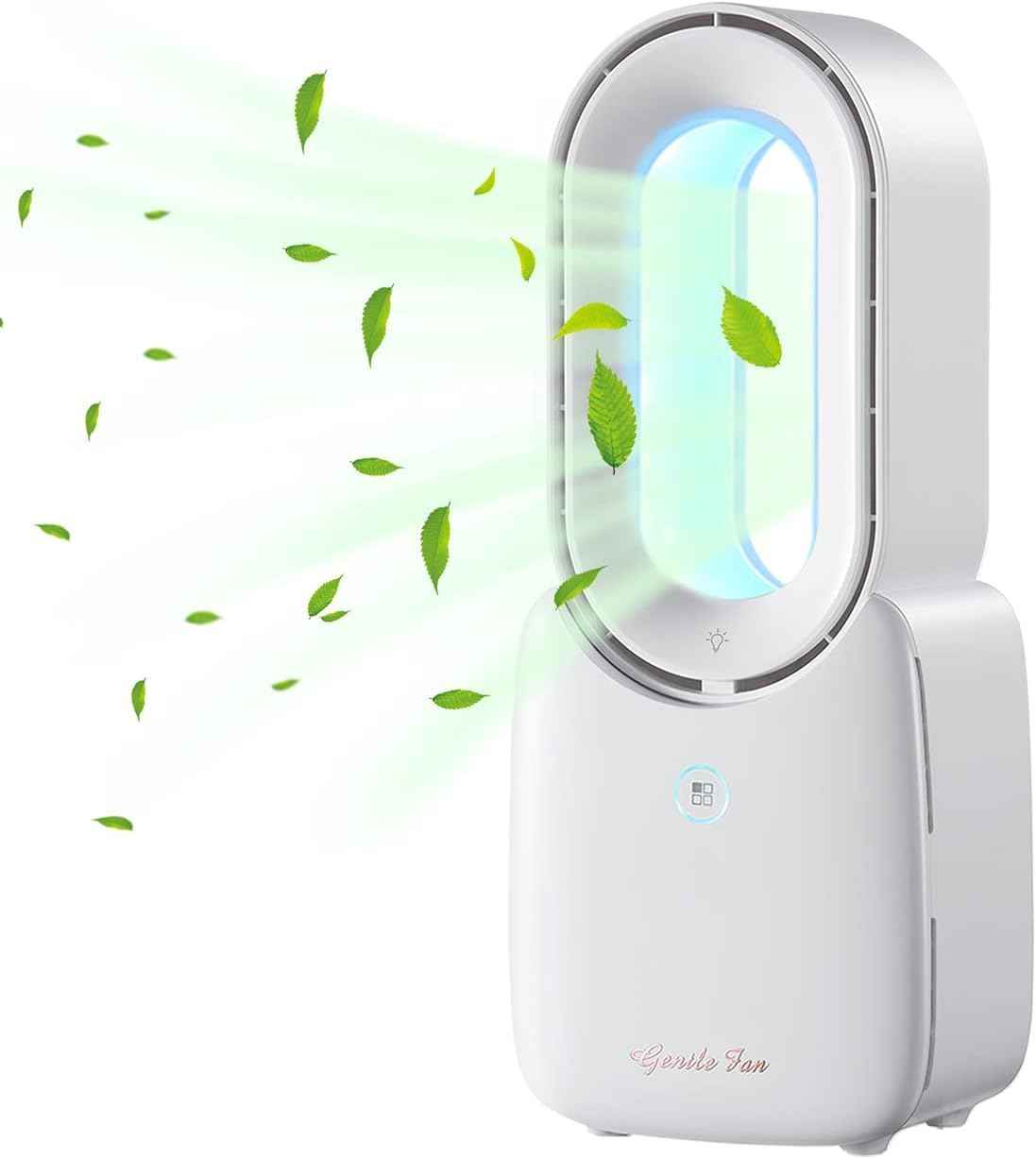 let'me Desk Fan, Portable Bladeless Fan 11.8 inch Small Personal Cooling Fan with 5 Colors Touch Control LED Light, Quiet Table Fan for Office, Home, Bedroom