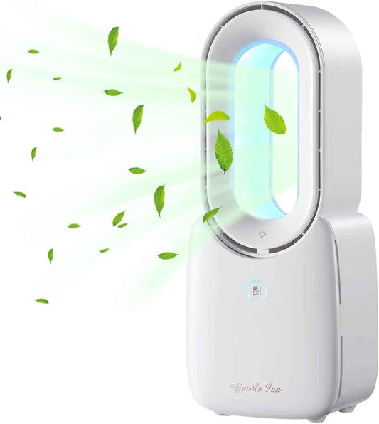 let'me Desk Fan, Portable Bladeless Fan 11.8 inch Small Personal Cooling Fan with 5 Colors Touch Control LED Light, Quiet Table Fan for Office, Home, Bedroom