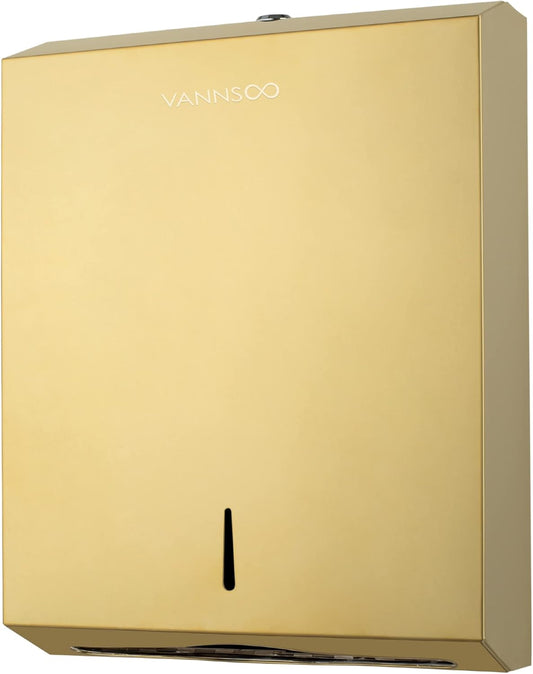 Paper Towel Dispenser, Commercial Stainless Steel Tri-fold/Multi-fold/C-Fold Paper Towel Holder Wall Mount Key (Gold)