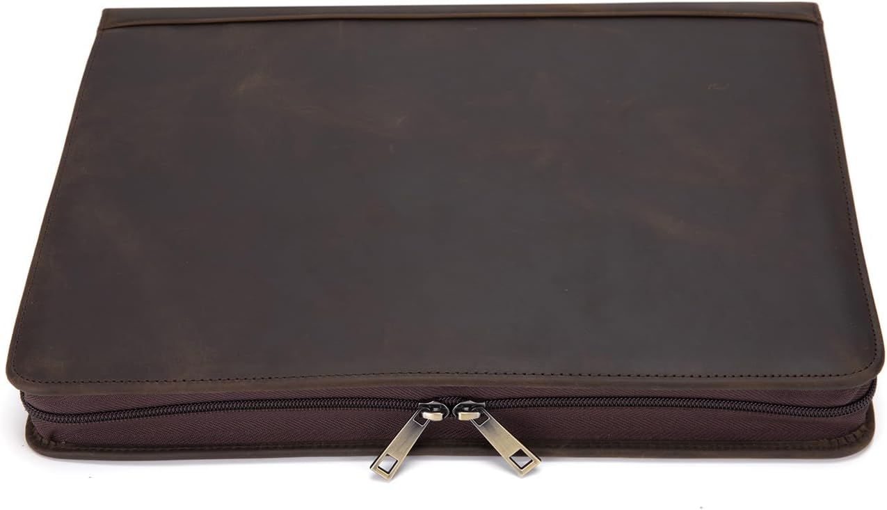 Genuine Leather Portfolio for Women and Men, 8.5 x 11 Legal Pad Padfolio, Zippered Notebook Organizer for 13” Laptop, Business Executive Professional Folio for Work, Dark Khaki