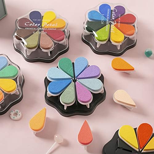 YPSelected 8 Assorted Multi Colours Waterdrop Shaped Craft Rubber Stamps Petal Ink Pads for Paper Wood Fabric (Set 1022)