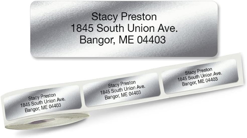Personalized Return Address Labels, Roll of 250 Silver Foil Self-Adhesive Labels Without Dispenser, Customize with Name & Shipping Address, Colorful Images - Lumora Desk