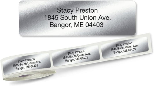 Personalized Return Address Labels, Roll of 250 Silver Foil Self-Adhesive Labels Without Dispenser, Customize with Name & Shipping Address, Colorful Images - Lumora Desk