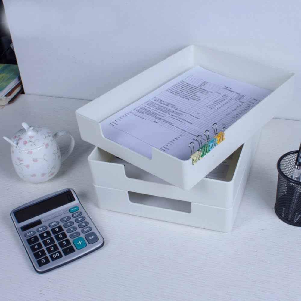 Letter-Size Tray, Desk Drawer Organizer, A4 Plastic Paper Tray, Plastic Paper Holder File Organizer for Office, School, Home Storage (Off-White)