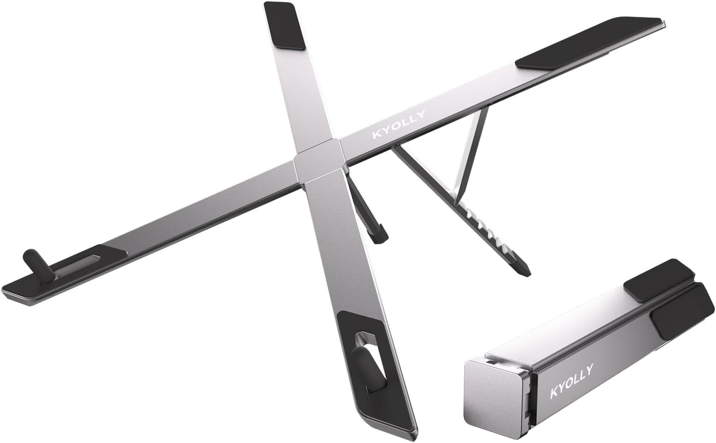 KYOLLY Portable Aluminum Laptop Stand for Desk, Adjustable Ergonomic Laptop Riser, Foldable X Shape Notebook Computer Holder, Anti-Scratch Laptop Mount for 10-17 Inch Laptops, for Office Home Travel