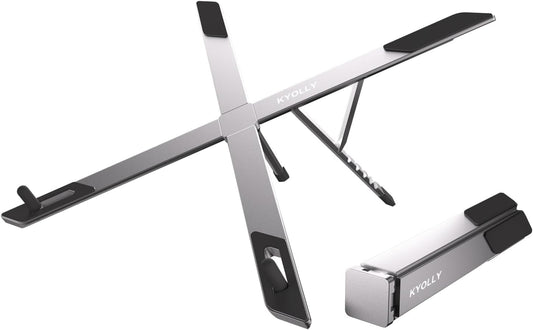 KYOLLY Portable Aluminum Laptop Stand for Desk, Adjustable Ergonomic Laptop Riser, Foldable X Shape Notebook Computer Holder, Anti-Scratch Laptop Mount for 10-17 Inch Laptops, for Office Home Travel