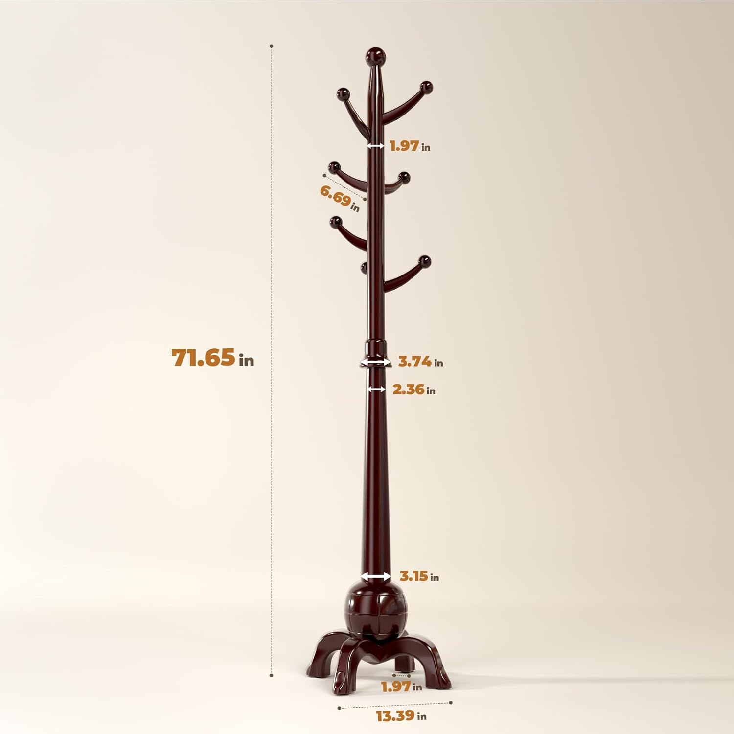 Wood Coat Rack Freestanding, Solid Wooden Hall Tree with 8 Hooks, Coat Tree Freestanding Heavy Duty with Stable Base, Entryway Hallway Bedroom Office Use, 240lbs Load Capacity H:71.6in (Black-Red) - Lumora Desk