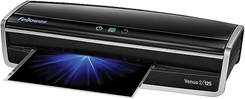 Fellowes Laminator Venus 2 125, Rapid 30-60 Second Warm-up Laminating Machine, with Laminating Pouches Kit (5734801), Black, Silver, 5.1" x 21.3" x 8.2"