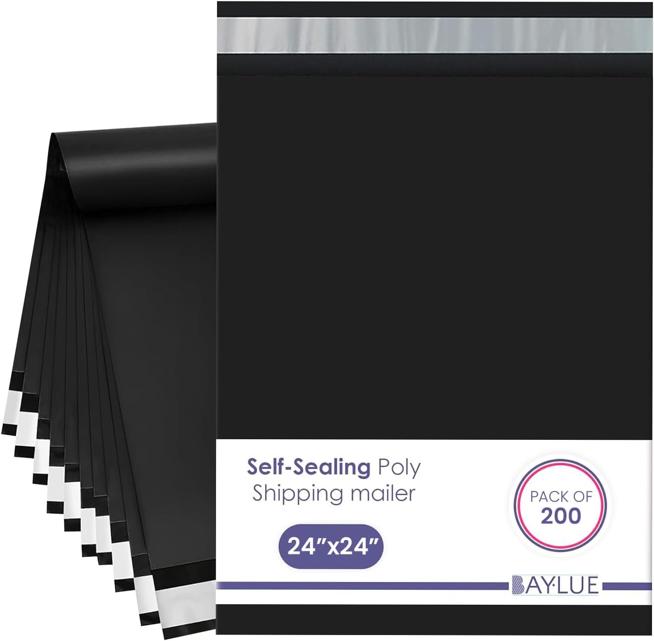 black Extra Large Poly Mailers 24x24 Inch | Strong Adhesive Self-Seal Mailer Bag | Tear Tamper Water Resistant Shipping Envelopes, Thick Strong polymailer Bags XL Clothing Shipping Bags | 200 Pcs Bulk - Lumora Desk