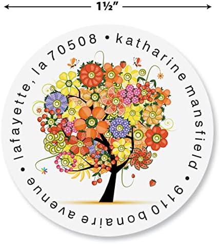 Colorful Images Blooming Tree Floral Return Address Mailing Labels, Personalize with Name & Address, Set of 144 Self Adhesive, Easy Peel Flat Label Sheets, Round, 1 Design - Lumora Desk