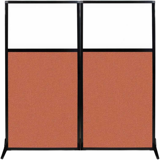 Versare Workstation Partition | Portable Wall Divider | Modern Office Cubicle | Free Standing Privacy Screen | Flexible Work Space | 66" x 70" W/Window, Papaya Fabric Panels