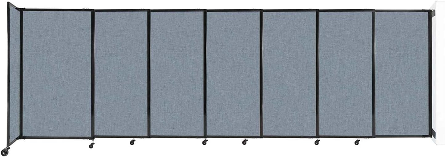 Wall-Mounted Sliding StraightWall Room Divider | Adjustable Widths | Locking Wheels | Room Separator | Up to 15'6" Wide x 5' Tall Powder Blue Fabric Panels - Lumora Desk