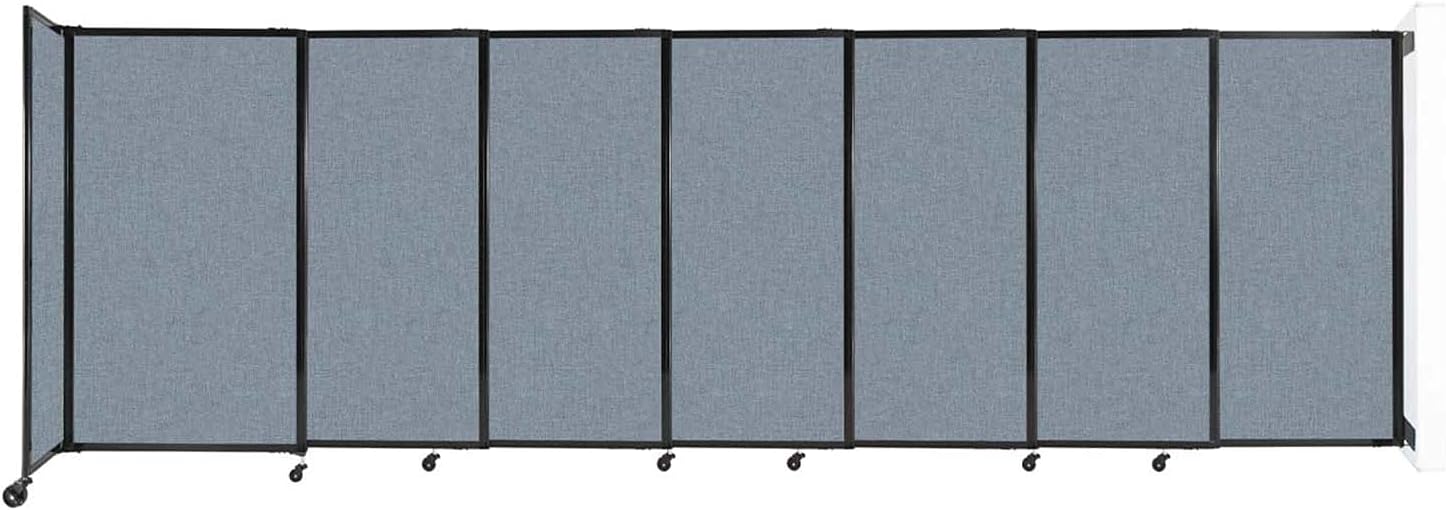 Wall-Mounted Sliding StraightWall Room Divider | Adjustable Widths | Locking Wheels | Room Separator | Up to 15'6" Wide x 5' Tall Powder Blue Fabric Panels - Lumora Desk