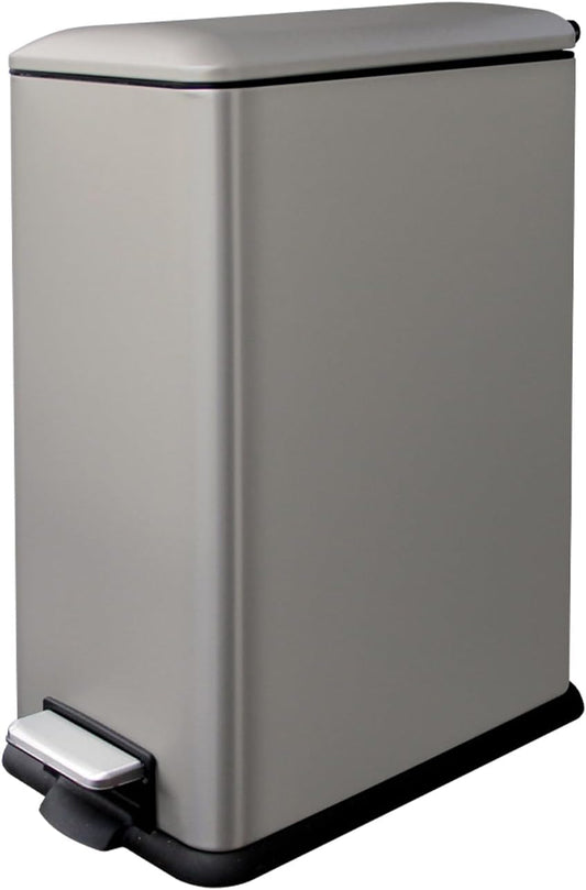12 Gallon Slim Kitchen Trash Can, Stainless Steel Trash Can with Removal Inner Bucket and Soft-Close Lid, Pedal Garbage Can 45 Liter, Grey
