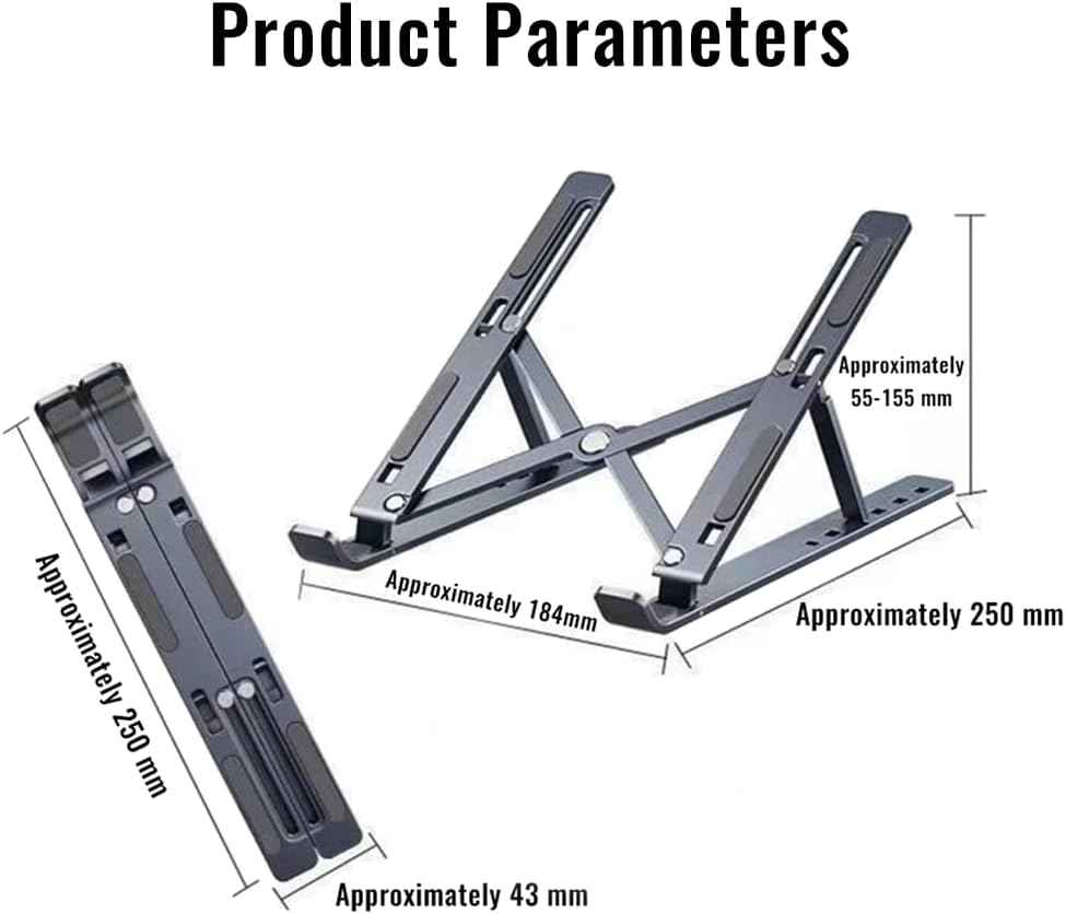 Desktop Laptop Stand, iPad Stand, Aluminum Alloy, Portable Foldable, 7 Level Adjustable, Ergonomic, Suitable for Laptops Up to 18 Inches, Easily Put it in Bag and use it Anywhere (1, Grey)
