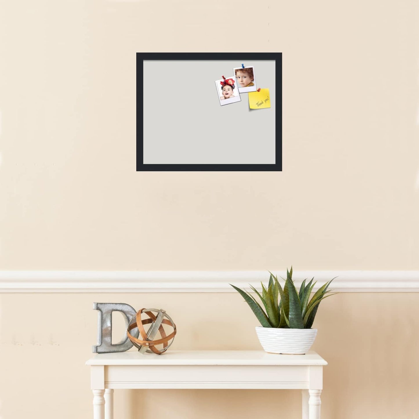 PinPix 19x15 Inch Cork Bulletin Board. This Decorative Framed Pin Board Comes with Light Stone Design and a Satin Black Frame. Ideal for Home Office Decor or Message Board (PinPix-1809)