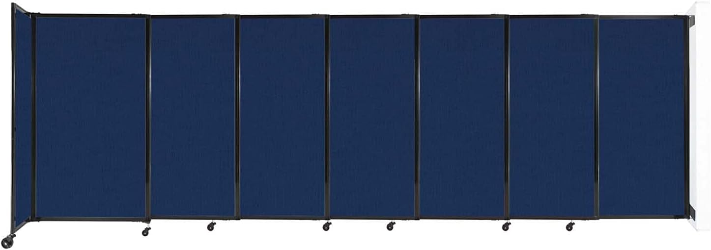 Wall-Mounted Sliding StraightWall Room Divider | Adjustable Widths | Locking Wheels | Room Separator | Up to 15'6" Wide x 5' Tall Navy Blue Fabric Panels - Lumora Desk
