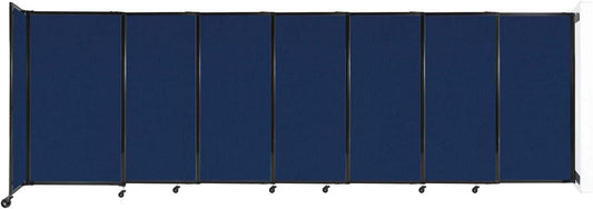 Wall-Mounted Sliding StraightWall Room Divider | Adjustable Widths | Locking Wheels | Room Separator | Up to 15'6" Wide x 5' Tall Navy Blue Fabric Panels - Lumora Desk