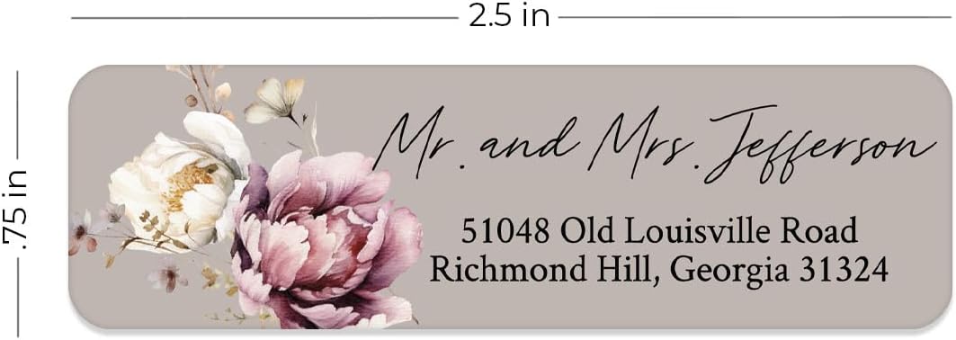 Taupe Watercolor Floral Rolled Address Labels / 500 Personalized Return Address Labels/Designer Address Stickers in Elegant Plastic Dispenser - Lumora Desk