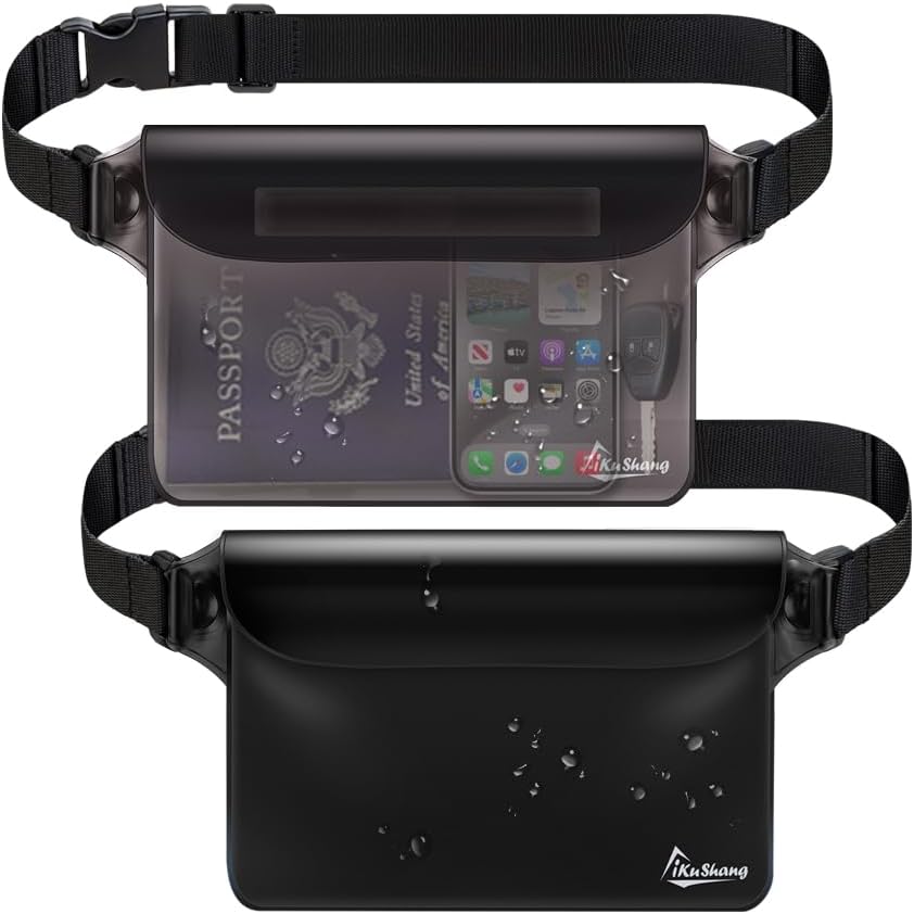 Waterproof Fanny Pack Phone Pouch - 32FT Submersible Triple Zip Lock Dry Bag, Touchscreen Passport Wallet Travel Pouch for Beach Cruise Swimming Kayaking Boating Essentials