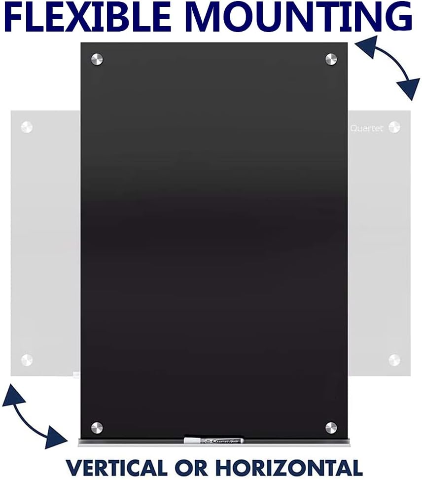 Black Glass Board Frameless Tempered Glass Dry Erase Board with Marker Tray for Interactive Office, Wall Mounted Frosted Glass Board, 60" x 40", Black - Lumora Desk