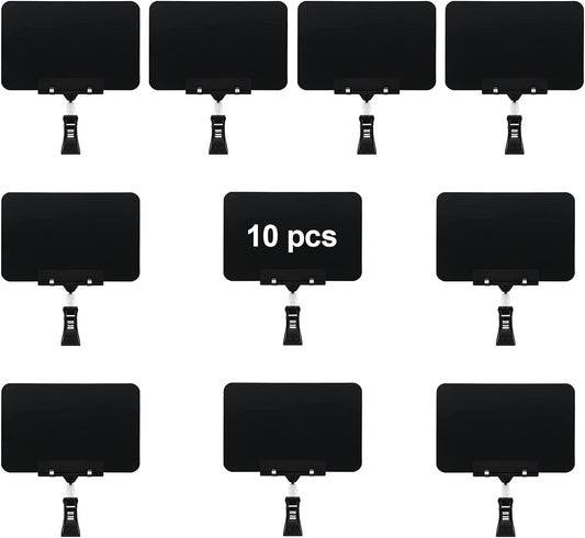 10 Pack Double Head Display Clips Rotating Reuse Sign Price Tag Merchandise Sign Display Clip Holder, Mini Plastic Chalkboard Sign with Clip for Business, Party, Office, Exhibition (Black)