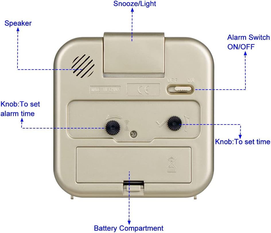 Small Battery Operated Analog Travel Alarm Clock Silent Non Ticking,Gentle Wake, Ascending Beep Sounds, Snooze,Lighted on Demand,Easy Set(Gold)