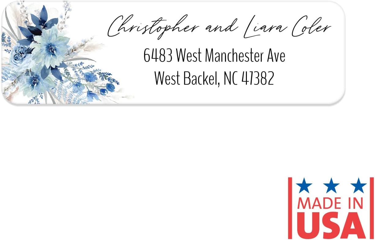 Blue Floral Rolled Address Labels / 250 Personalized Return Address Labels/Designer Address Stickers in Elegant Plastic Dispenser - Lumora Desk