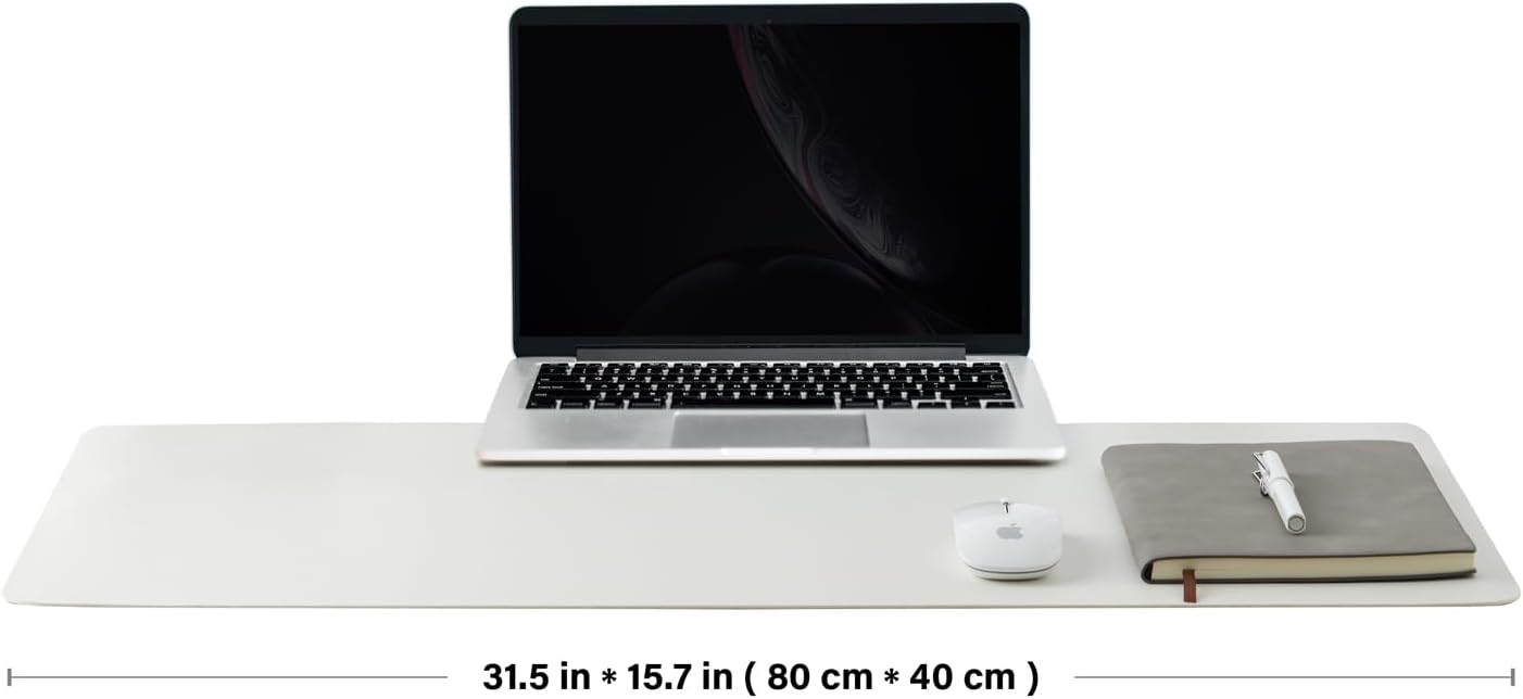 Cork Desk Mat - Dual-Sided Desk Pad for Office and Home - Desk Organization and Accessories - Ideal for Large Mouse Pad and Desk Mats on Top of Desks(White,80cmx 40cm)