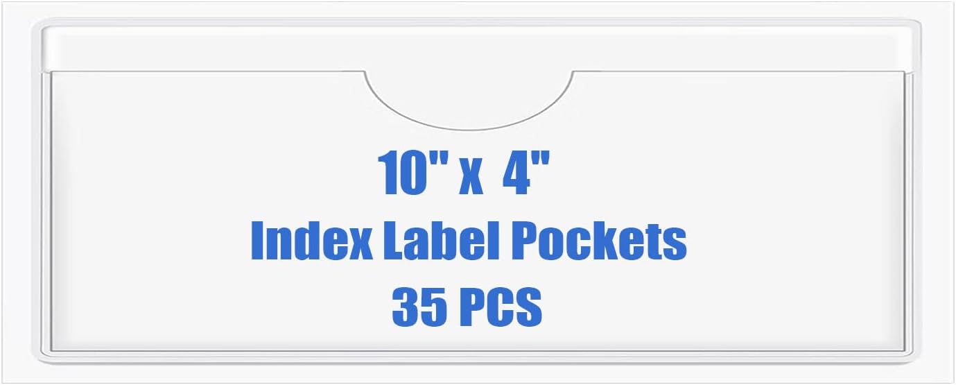 Origin-Joy 35 PCS Self Adhesive Index Card Pockets with Top Open, Clear Plastic Label Holder for Cards of Note, Library and Business, Adhesive Label Pockets & Card Holder (10 x 4 inch)
