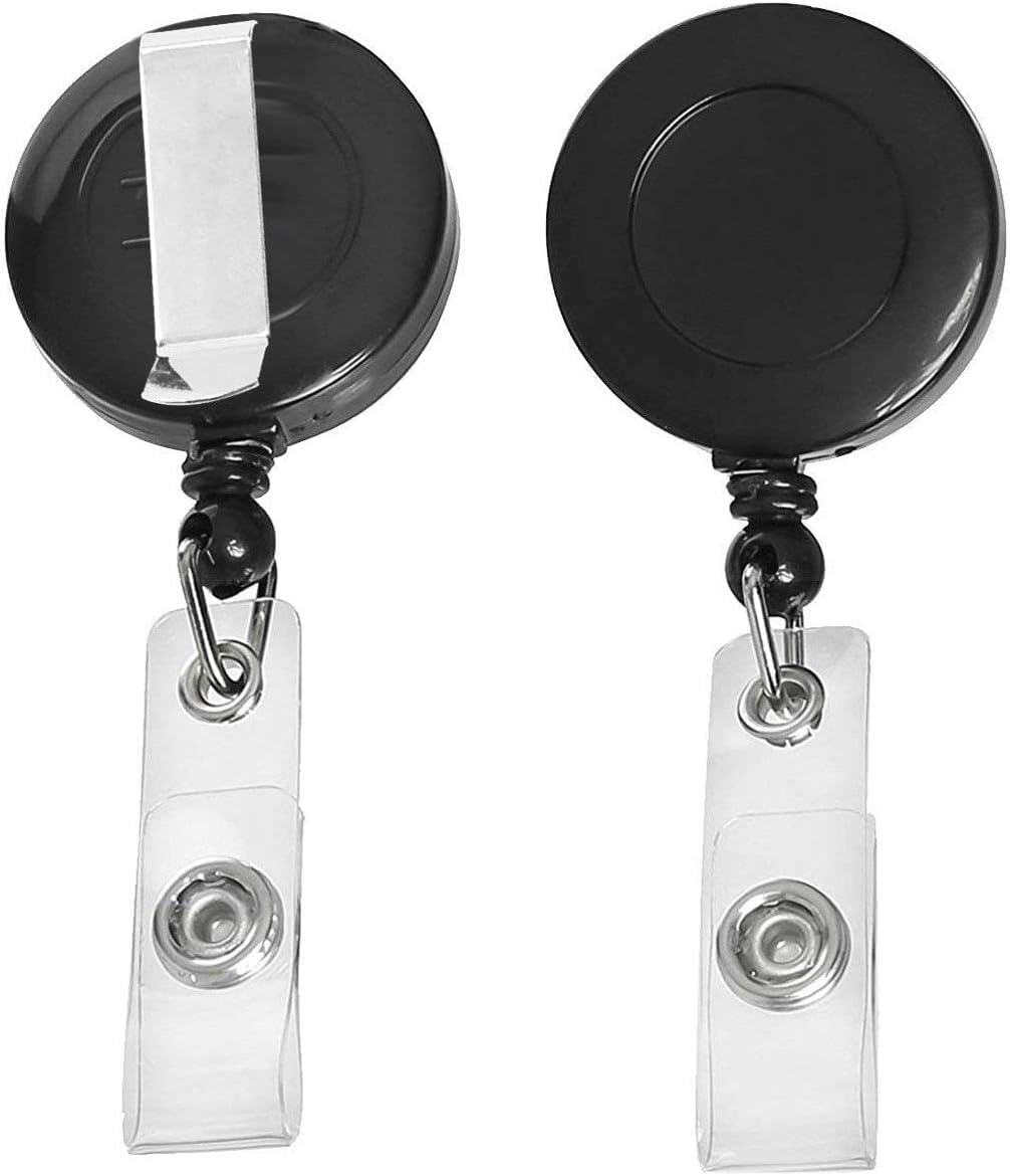 JANYUN 10 Pcs Retractable Badge Reel, Black ID Badge Holder Retractable Clip for Nurse Doctor Teachers Students Office Workers Hanging ID Card Name Key Chain